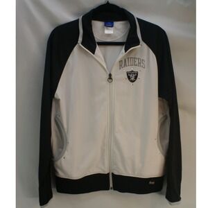 Vintage Reebok NFL Raiders Track Jacket Womens XL White Black Rhinestone Full Zp